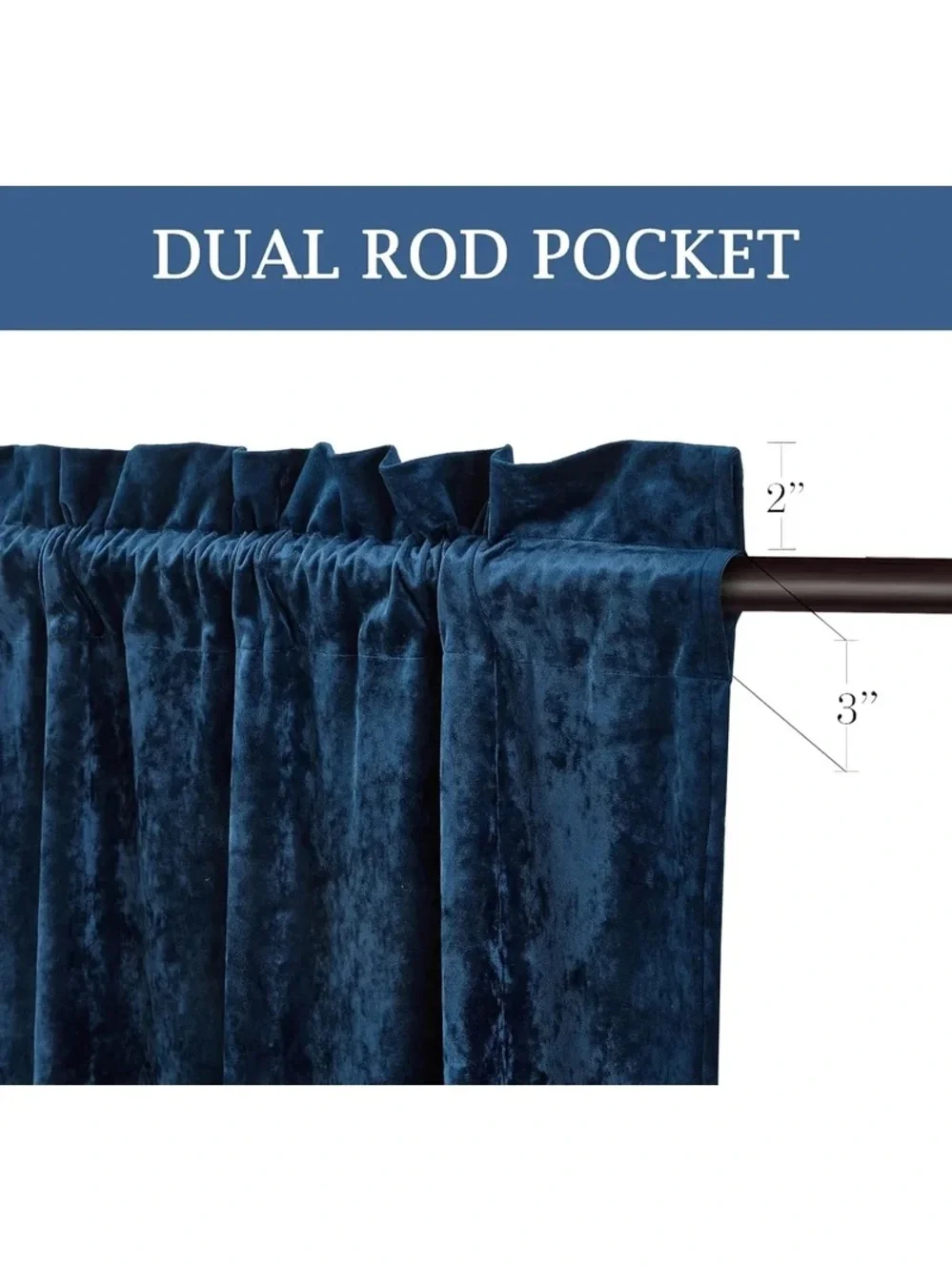 Luxury Velvet Curtain Panel set 50x72in - Navy Blue